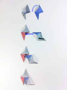 Join two Sonobe units by inserting the point of one into the pocket of the other