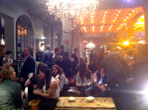 bright lights and big chandeliers lit the store